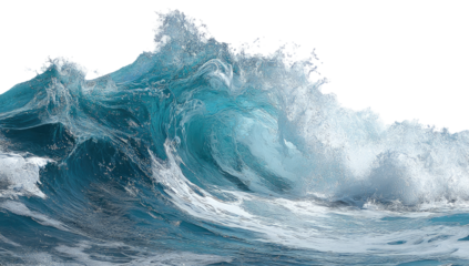 Powerful turquoise wave cresting, foamy white spray