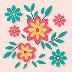 Floral arrangement with pink teal and yellow flowers