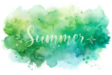 Vibrant green watercolor splash with the word summer in elegant script
