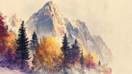 Majestic Autumnal Mountain Vista: A Watercolor Dream