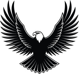 Fototapeta premium Black eagle with outstretched wings and detailed feathers in a stylized graphic design bird spread wings 1