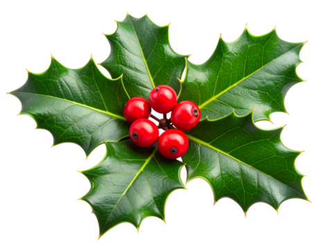 Cartoon Holly Leaves and Berries with Bold Outline – Transparent PNG