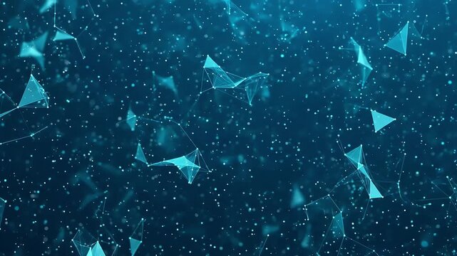 Abstract Blue Digital Network Animation with Connected Triangles and Particle Effects