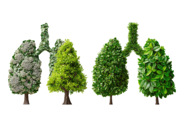 Four stylized trees, shaped like lungs, illustrating the concept of lungs and nature