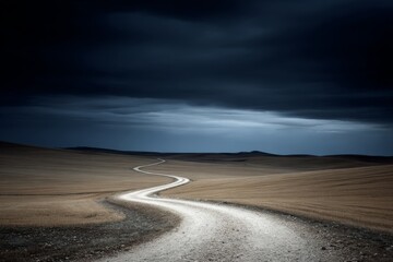 Serene Winding Road Under a Dramatic Sky