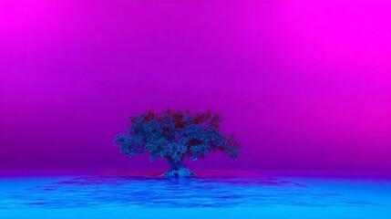 Solitary Tree in a Neon Dreamscape