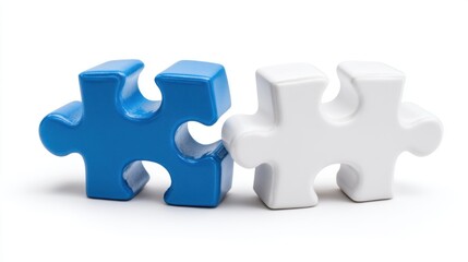 Two puzzle pieces, blue and white, joined