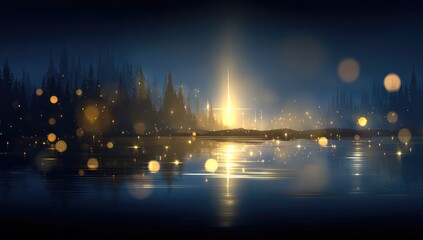 Mystical forest lake at night