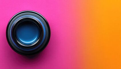 Circular, vibrant blue inkwell on pink, orange gradient