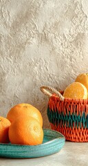 Oranges in a woven basket