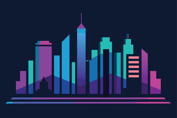 Obraz premium city-skyline-in-neon-blue-and-violet-theme-- (1).eps