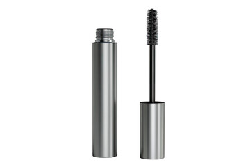 Silver mascara tube with black wand