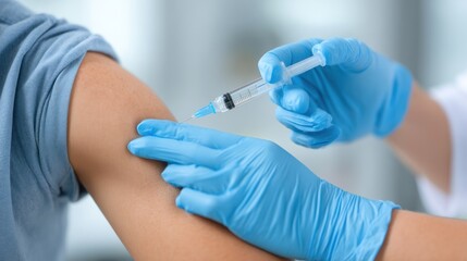 A doctor giving a vaccine to a patient in a medical setting.