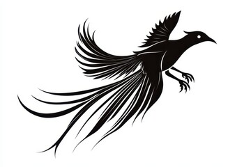 Obraz premium Jumping bird of paradise icon vector illustration isoleted on white background in black silhouette complex photo.