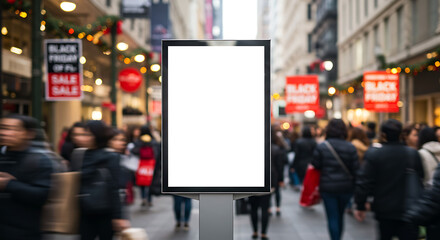 Black Friday Sale Billboard Mockup with Rushing Shoppers
