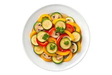 Sliced vegetables and mushrooms in sauce yellow bell pepper