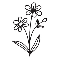 Hand drawn flowers set Silhouettes White Background..