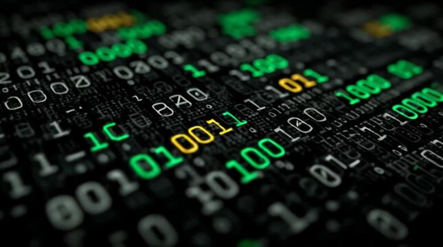 Abstract Digital Binary Code Background with Green and Yellow Digits