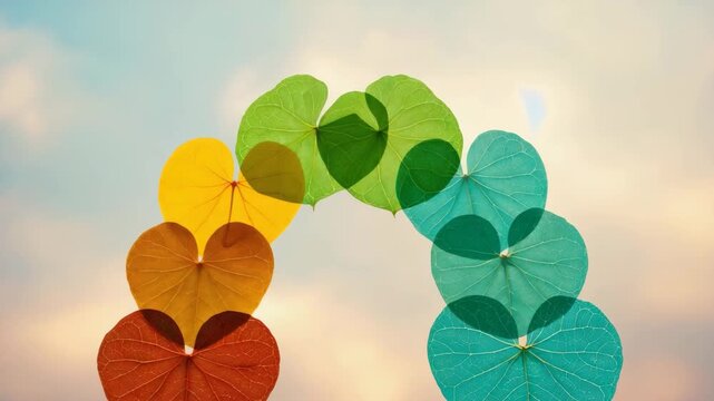 Heart-shaped leaves form rainbows