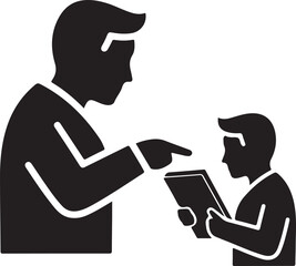 Man pointing at tablet held by child icon finger