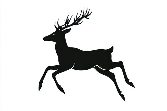 Leaping deer in mid-air vector illustration isoleted on white background in black silhouette complex photo .