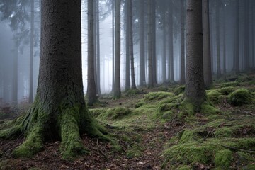 Misty Forest Enchantment: A Serene Walk Through Mossy Woods