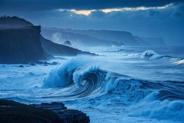 Dramatic Ocean Waves Crashing on Coastline