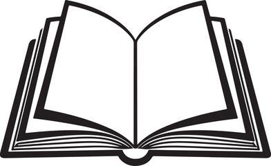 Open black and white book illustration with blank pages open book reading