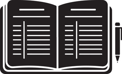 Open black book with white lines and pen on white background open book writing