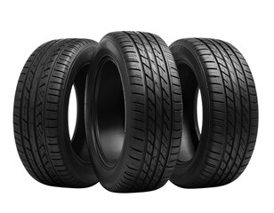 Stack of black car tires isolated on transparent background