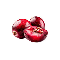 Obraz premium Fresh Cranberries Two Whole and One Sliced, Isolated on Black Background