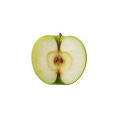 Halved Green Apple, Cross Section, Detailed Texture, Isolated on Black Background