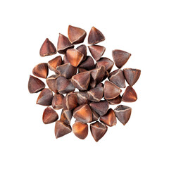 Heap of Raw Organic Buckwheat Groats Isolated on Black Background