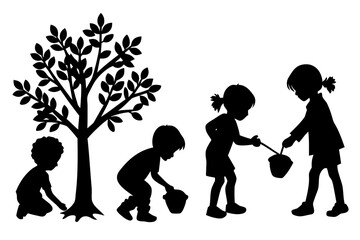 set of Planting Tree silhouette vector illustration
