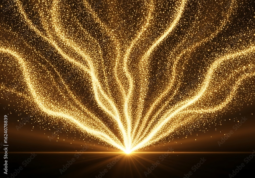 Poster elegant golden light trails emanating from a radiant source abstract background
