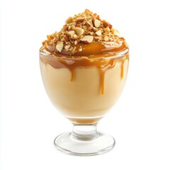 A silky butterscotch mousse in a clear glass