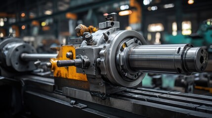 Fototapeta premium A large industrial lathe machine in a factory setting.