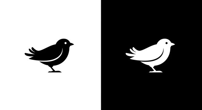 Stylized bird logo concept in black and white. Minimalist animal silhouette vector for a clean and simple brand identity.
