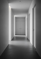 Obraz premium Serene architectural minimalism: A long, clean hallway with sleek lines and soft light