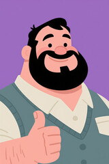 A cartoon character of a male character with a mustache, giving a thumbs-up and liking