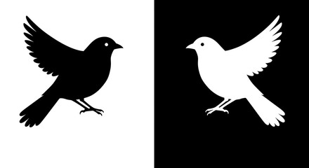 Obraz premium Minimalist Bird Silhouettes Reflecting Duality and Complementary Opposites in a Striking Monochromatic Design