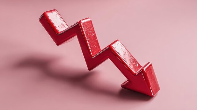 Red Declining Arrow on Pink Background