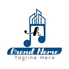 Real estate company logo design featuring a house symbol, perfect for business vector icons and web illustrations h music logo design