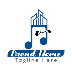 Real estate company logo design featuring a house symbol, perfect for business vector icons and web illustrations v music logo design