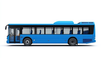 A side view of a blue bus featuring multiple windows and a streamlined design, suitable for public transportation.