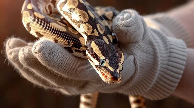 Close-up of a Colorful Python Snake Held in a Human Hand