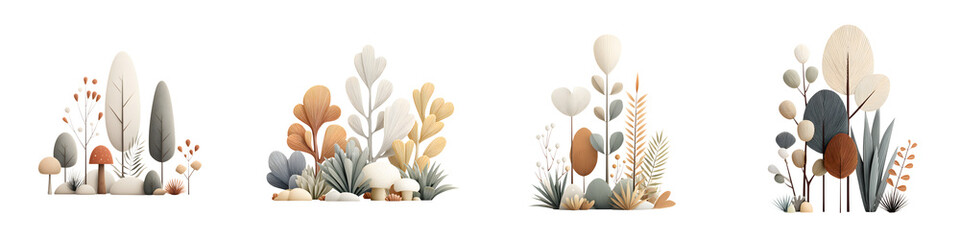 Neutral Toned Woodland Plant & Tree Graphic Elements Collection