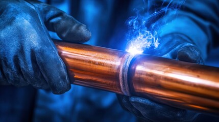 Intense Copper Pipe Welding with Blowtorch in Workshop