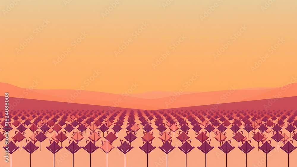 Poster abstract geometric landscape with repeating diamond shapes in warm sunset colors creating a symmetri