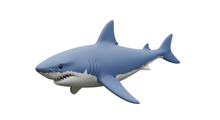 Obraz premium A stylized 3D illustration of a great white shark, a powerful marine predator, isolated on a clean white background for design projects.